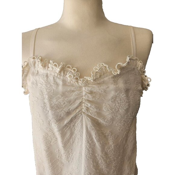 Rebecca Taylor Floral Hammered Silk Cami in Vanilla Ruffle Trim Neckline Size 6 - Picture 2 of 8